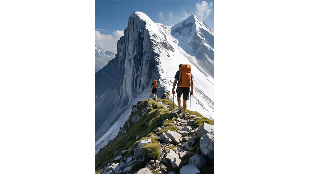 person hiking up mountain
